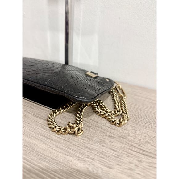 Chloe Snake Embossed Black Leather Chain Wristlet Small Pouch Clutch Handbag - Picture 6 of 10